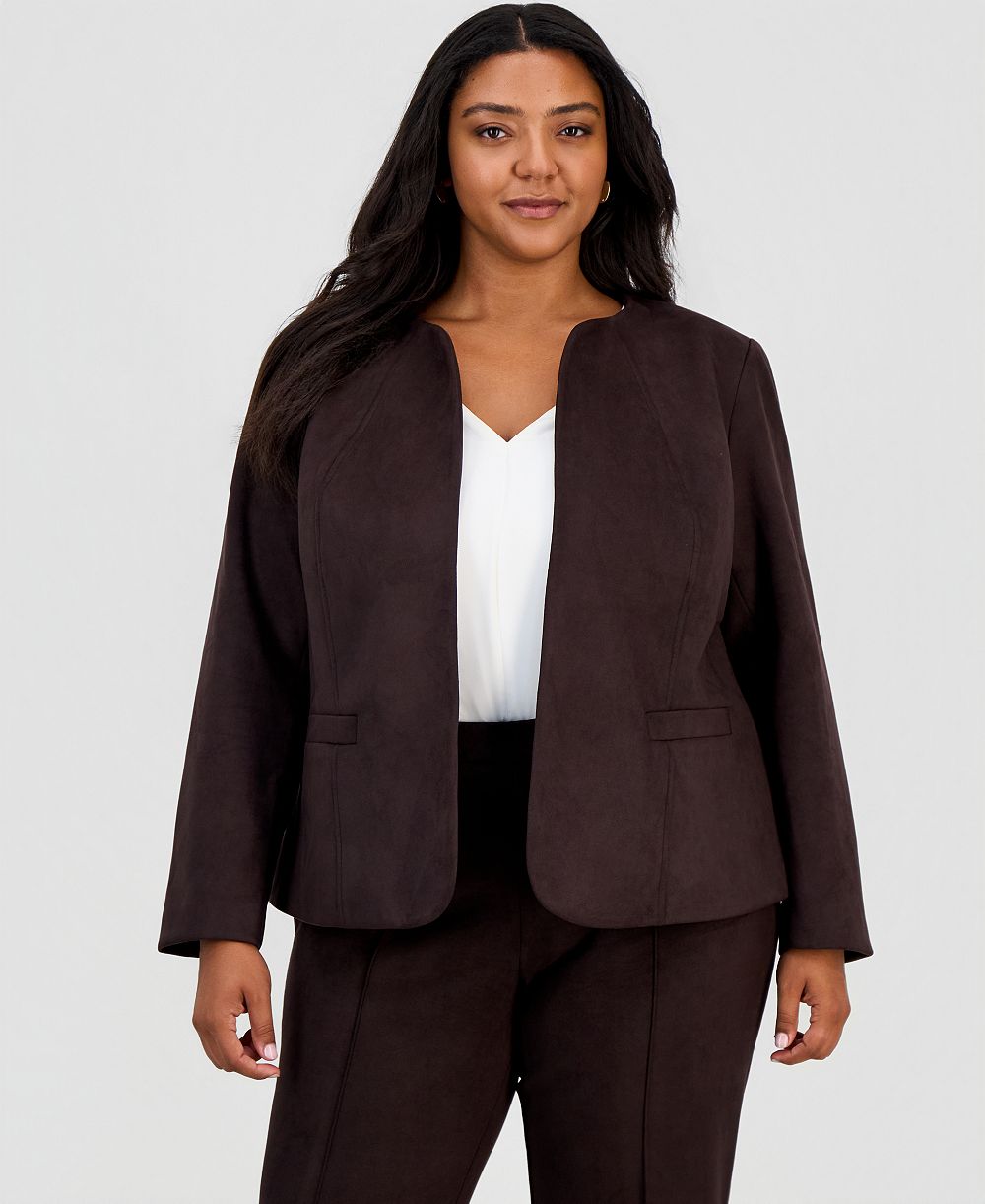 Anne Klein Essentials Plus Size Scuba Suede Open-Front Blazer