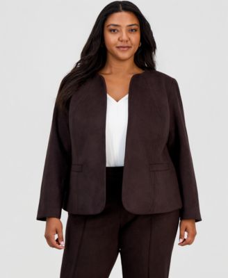 Anne Klein Essentials Plus Size Scuba Suede Open-Front Blazer