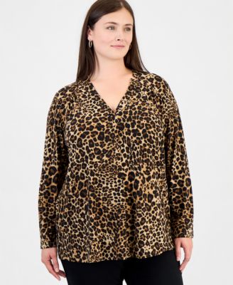 Anne Klein Essentials Plus Size V-Neck Notch Collar Blouse