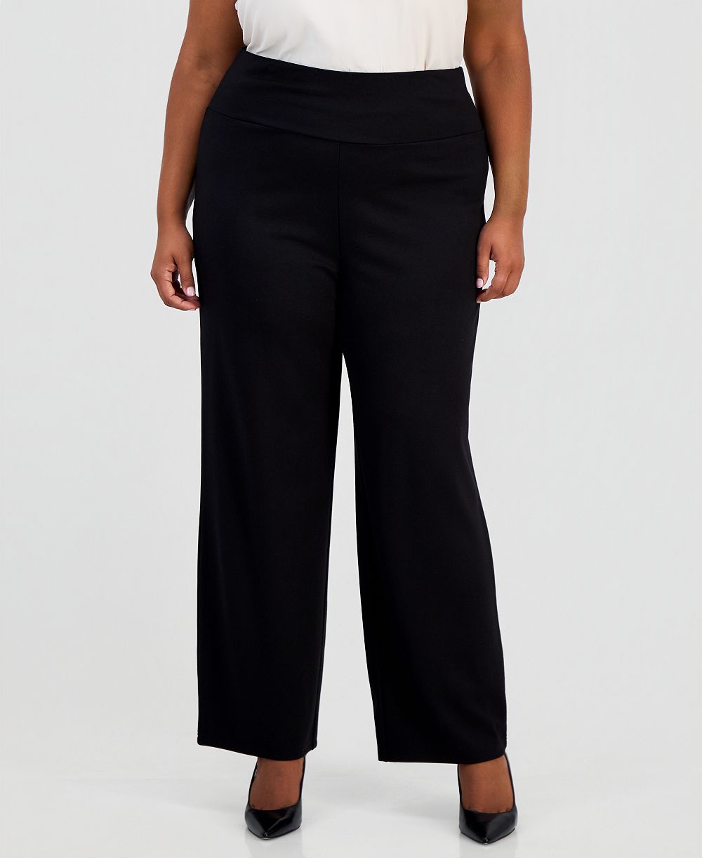 Anne Klein Essentials Plus Size Serenity High-Rise Wide-Leg Pull-On Trouser