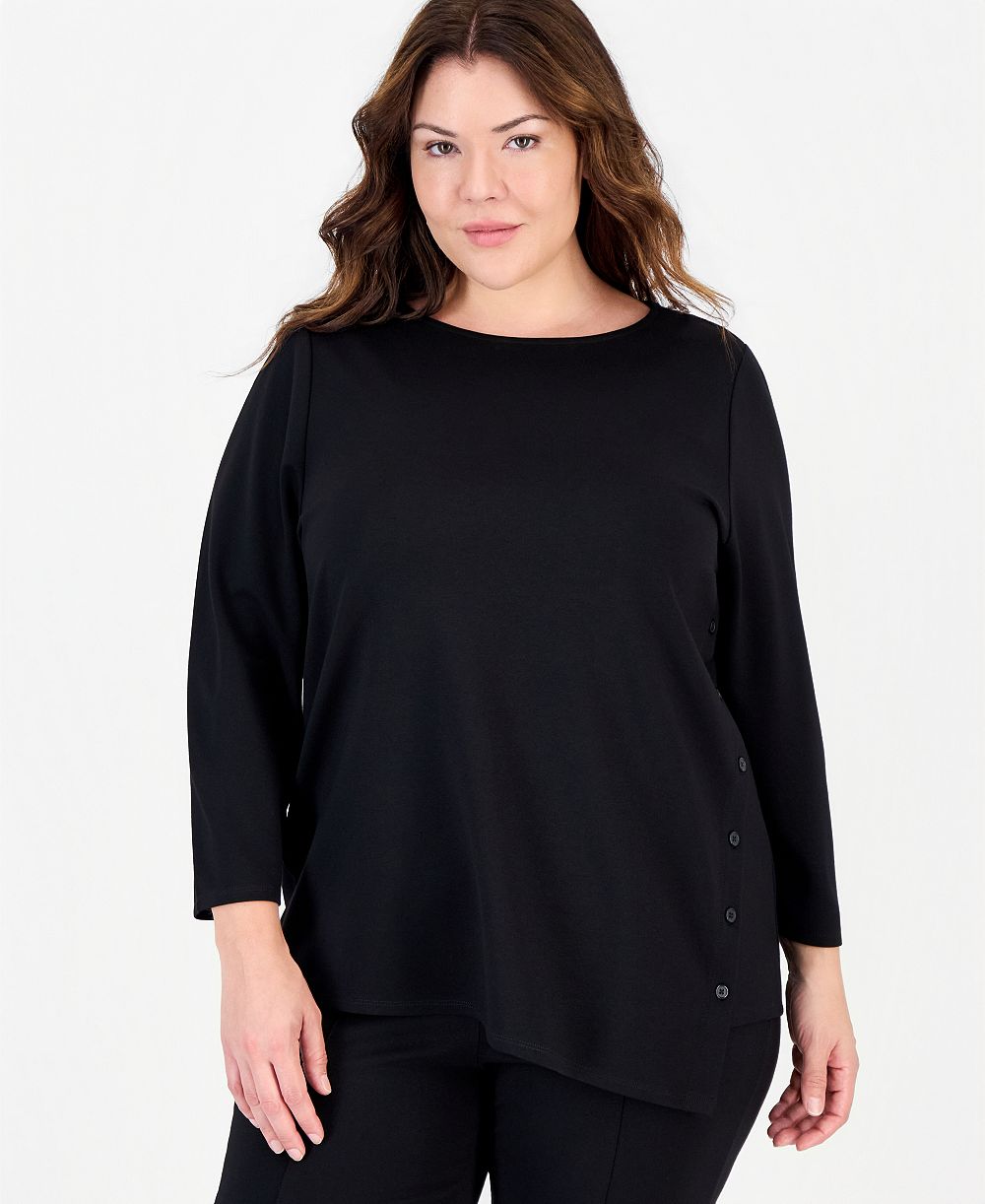 Женская туника Anne Klein Essentials Plus Size с асимметричной пуговицей, трикотажным материалом Serenity, рукавом 3/4 и лодочным вырезом