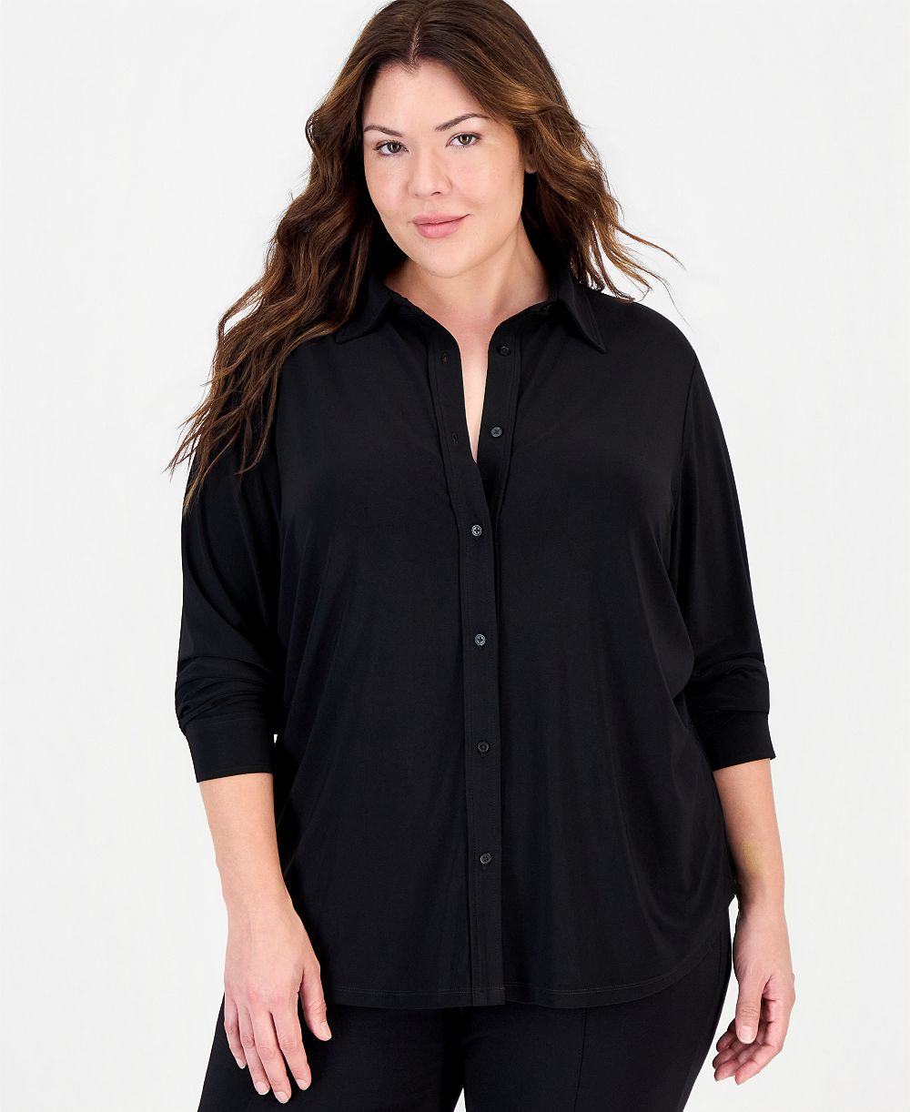Anne Klein Essentials Женская блузка с длинным рукавом и пуговицами, размер Plus