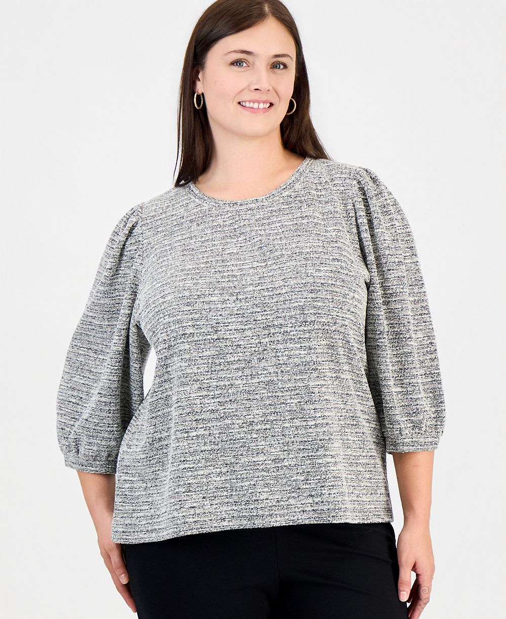Женский свитер Anne Klein Essentials Plus Size, букле, рукава-баллоны 3/4, круглый вырез