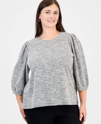 Женский свитер Anne Klein Essentials Plus Size, букле, рукава-баллоны 3/4, круглый вырез