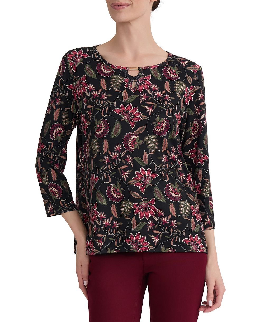 Женский топ Jones New York Floral-Print Keyhole Neck 3/4-Sleeve