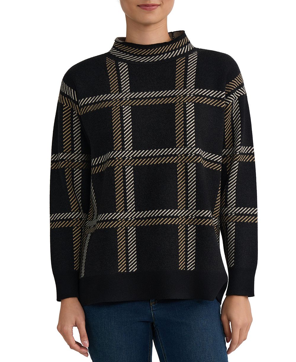 Jones New York Women's Plaid Mock-Neck Sweater