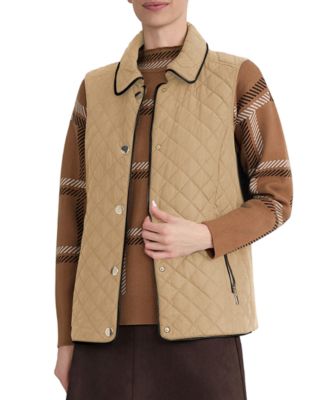 Jones New York Women's Quilted Faux Leather Piping Vest