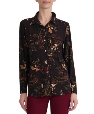 Jones New York Women's Long-Sleeve Floral-Print Collared Button-Front Shirt