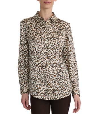 Jones New York Women's Utility Collared Long-Sleeve Blouse with Pockets