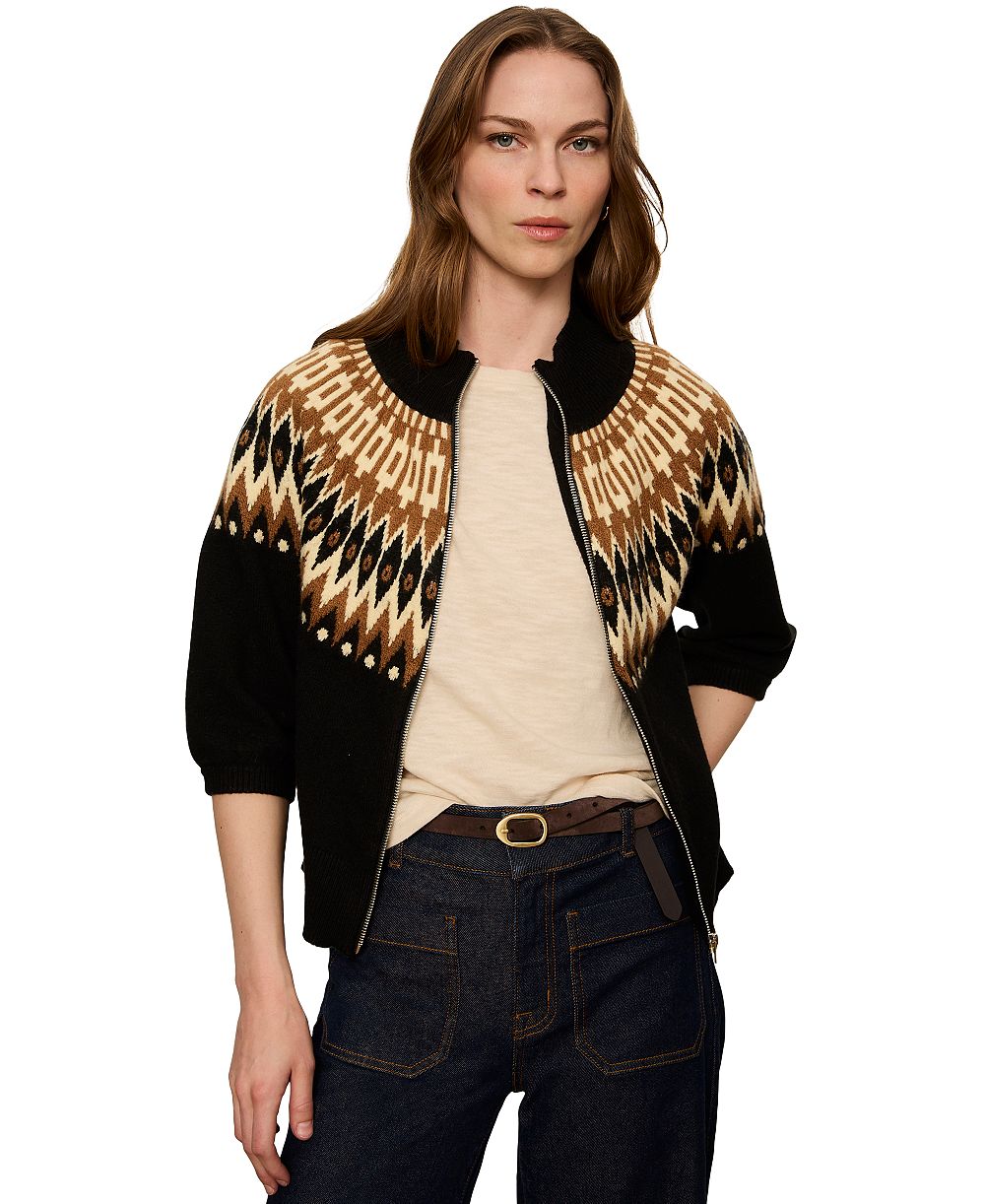 Женский кардиган sanctuary fairisle zip-up short sleeve semi-cropped