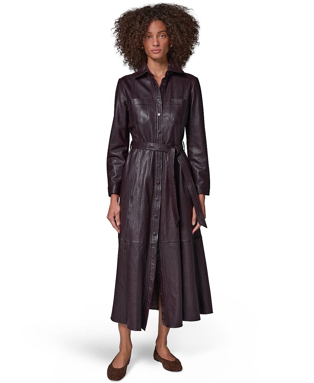 Donna Karan Weekend женское кожаное платье-рубашка А-силуэта с длинным рукавом и воротником