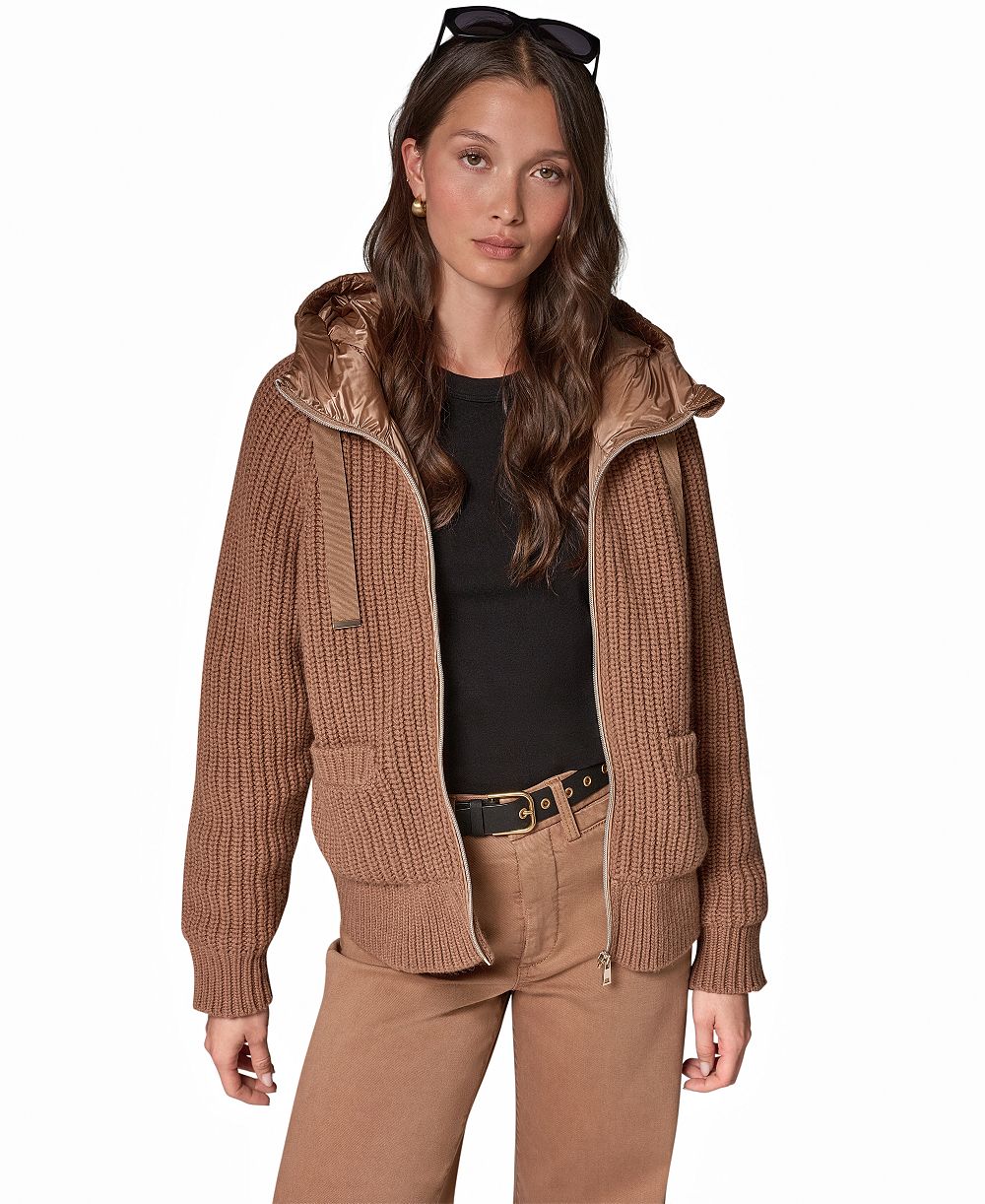 Donna Karan Weekend для женщин объемная куртка с капюшоном из шерстяной смеси с элементами из разных материалов