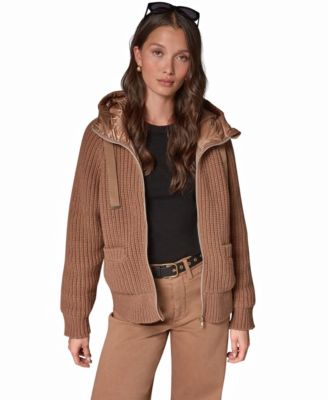 Donna Karan Weekend Women's Wool-Blend Hooded Mixed-Media Chunky Jacket