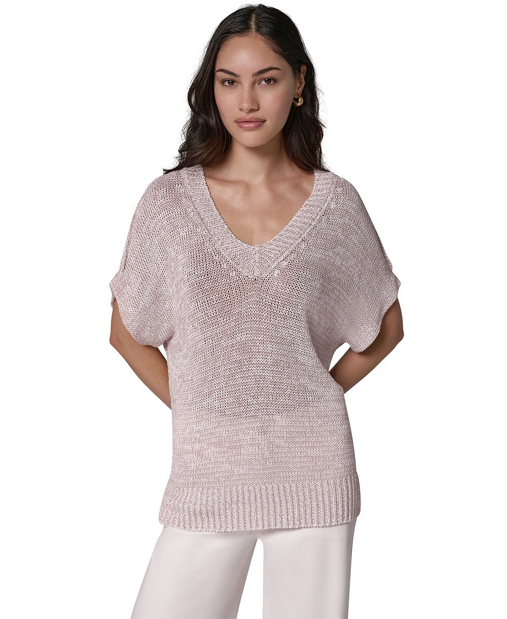 Donna Karan Weekend Women's Short Sleeve Relaxed Fit Lurex Sweater