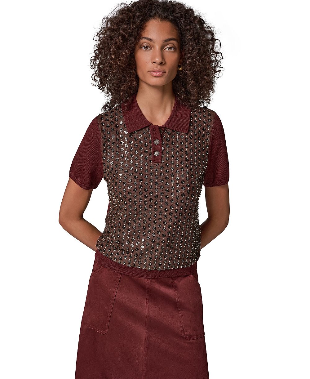 Donna Karan Weekend Women's Merino Wool-Blend Short-Sleeve Polo Sweater