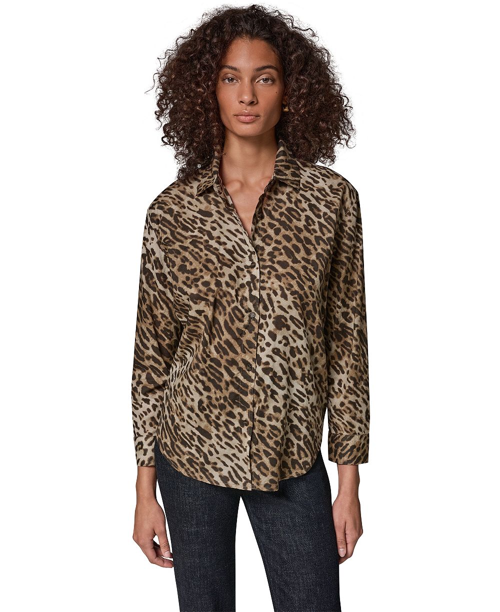 Donna Karan Weekend Женская блузка из вуали с длинным рукавом и леопардовым принтом