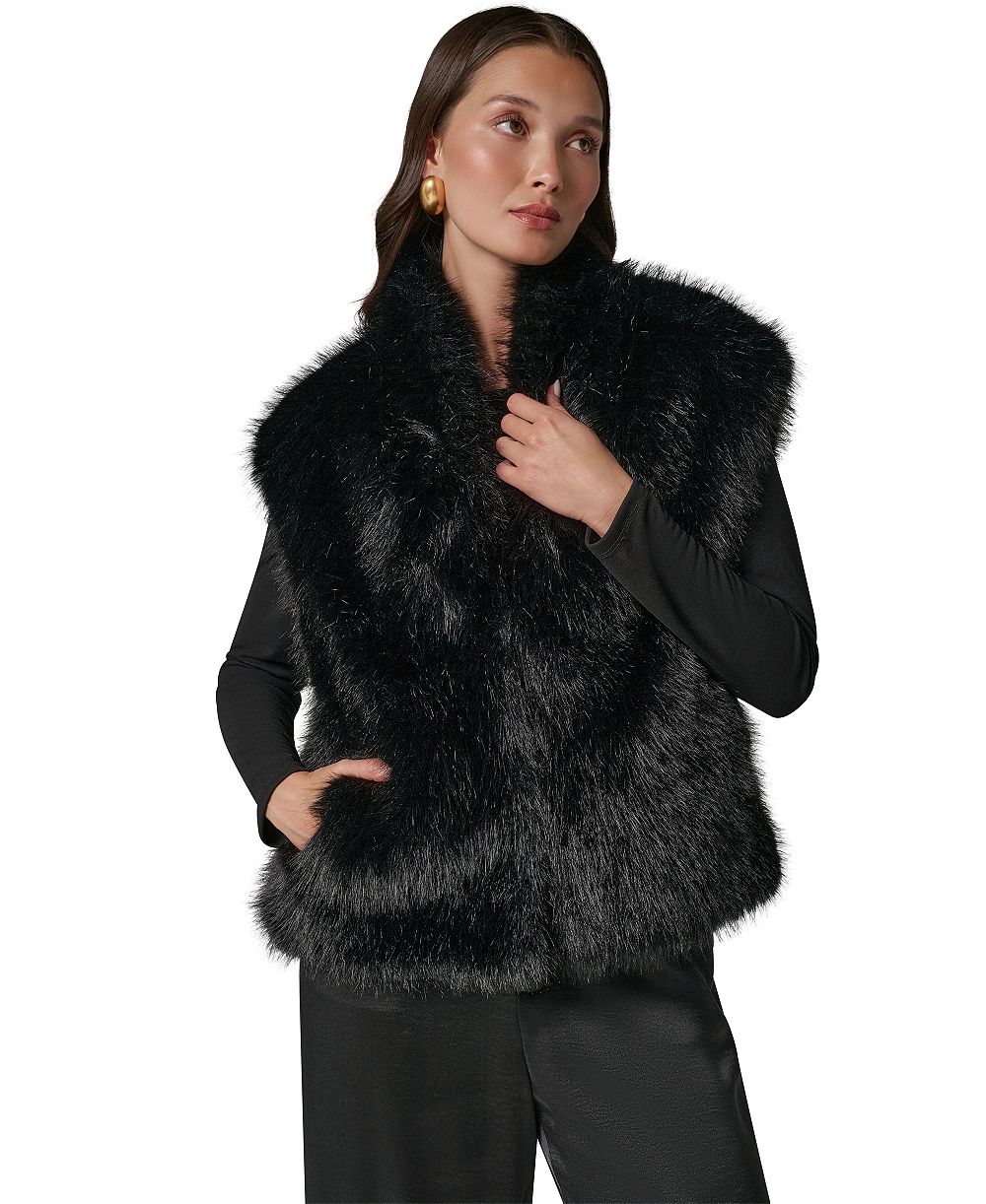 Женский жилет Donna Karan New York из искусственного меха без рукавов с воротником, размер Petite