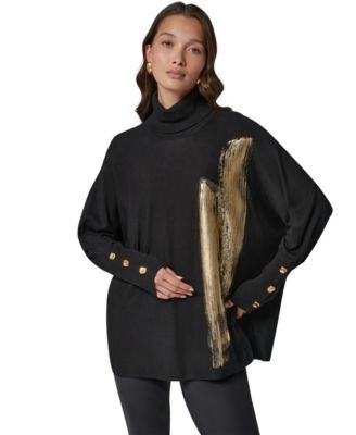 Donna Karan New York женский укороченный свитер с высоким воротником и металлическим принтом, размер Petite