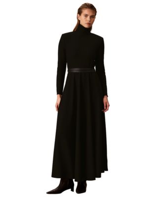 Calvin Klein Petite Belted Long-Sleeve Turtleneck A-Line Dress