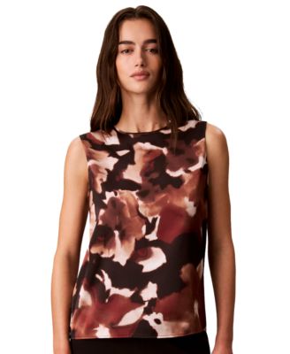 Calvin Klein Petite Sleeveless Crewneck Floral-Print Tank