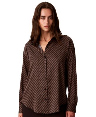 Calvin Klein Petite Long-Sleeve Satin Blouse