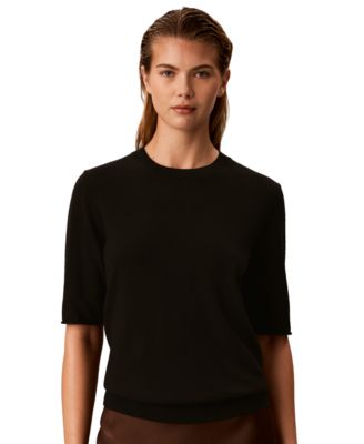 Calvin Klein Petite Roll-Tab Short-Sleeve Crewneck Sweater