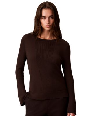 Calvin Klein Petite Ribbed Sculpted-Sleeve Crewneck Sweater