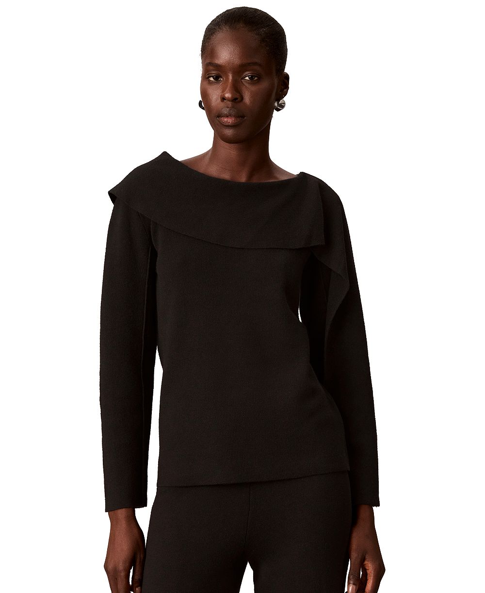 Calvin Klein Petite Asymmetrical Drape Boat Neck Long-Sleeve Sweater