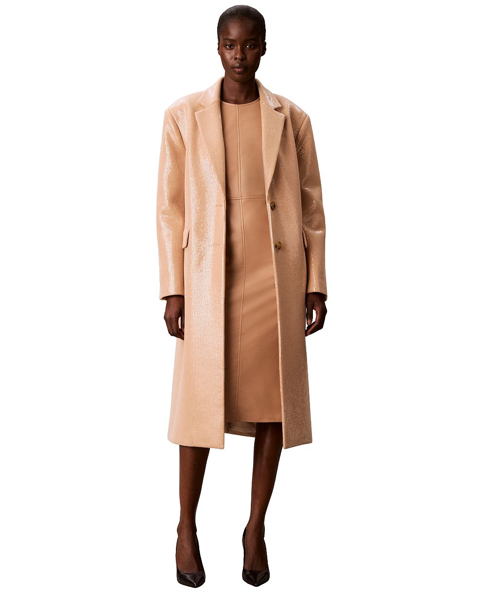 Calvin Klein Petite Two-Button Sequined Overcoat