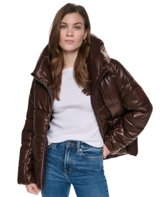 DKNY Jeans Women's Drama Collar Quilted Puffer Jacket
