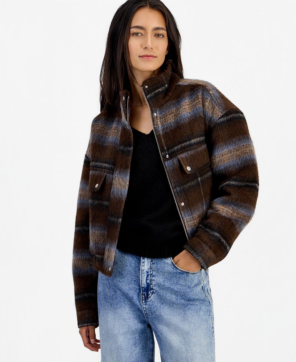 And Now This Women's Brushed Plaid Bomber Jacket, Macy's Exclusive