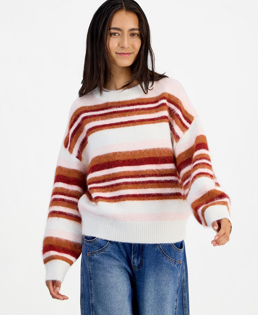 And Now This Women's Stripe Slouchy Crew Brushed Sweater, Macy's Exclusive