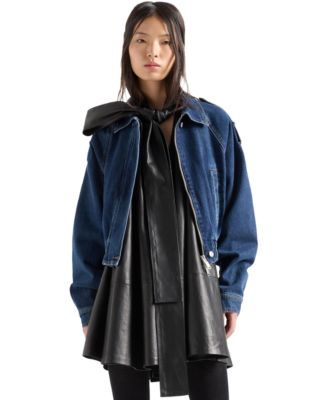 7 For All Mankind Women's Aviator Relaxed-Fit Zip-Front Short Jacket