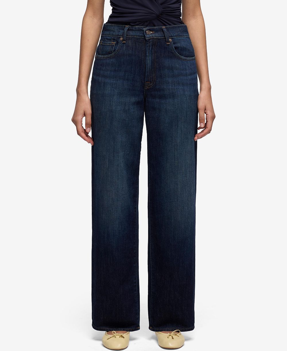 7 For All Mankind Women's Stovepipe Straight Dark Rinse Mid-Rise Jeans, 32" Inseam