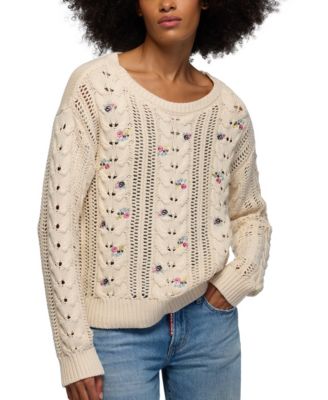 Женский свитер Lucky Brand с цветочной вышивкой и крупной вязкой