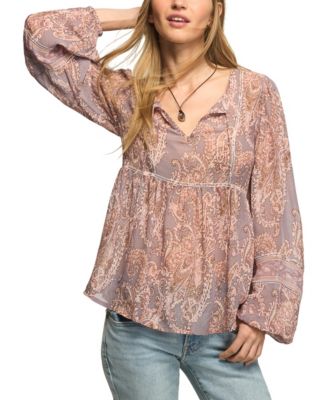 Lucky Brand Women's Paisley Print Mix Long-Sleeve Peasant Top