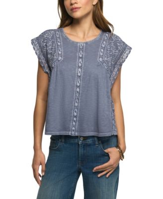 Футболка Lucky Brand Женская с вышивкой, свободного кроя, из смесового хлопка, с коротким рукавом