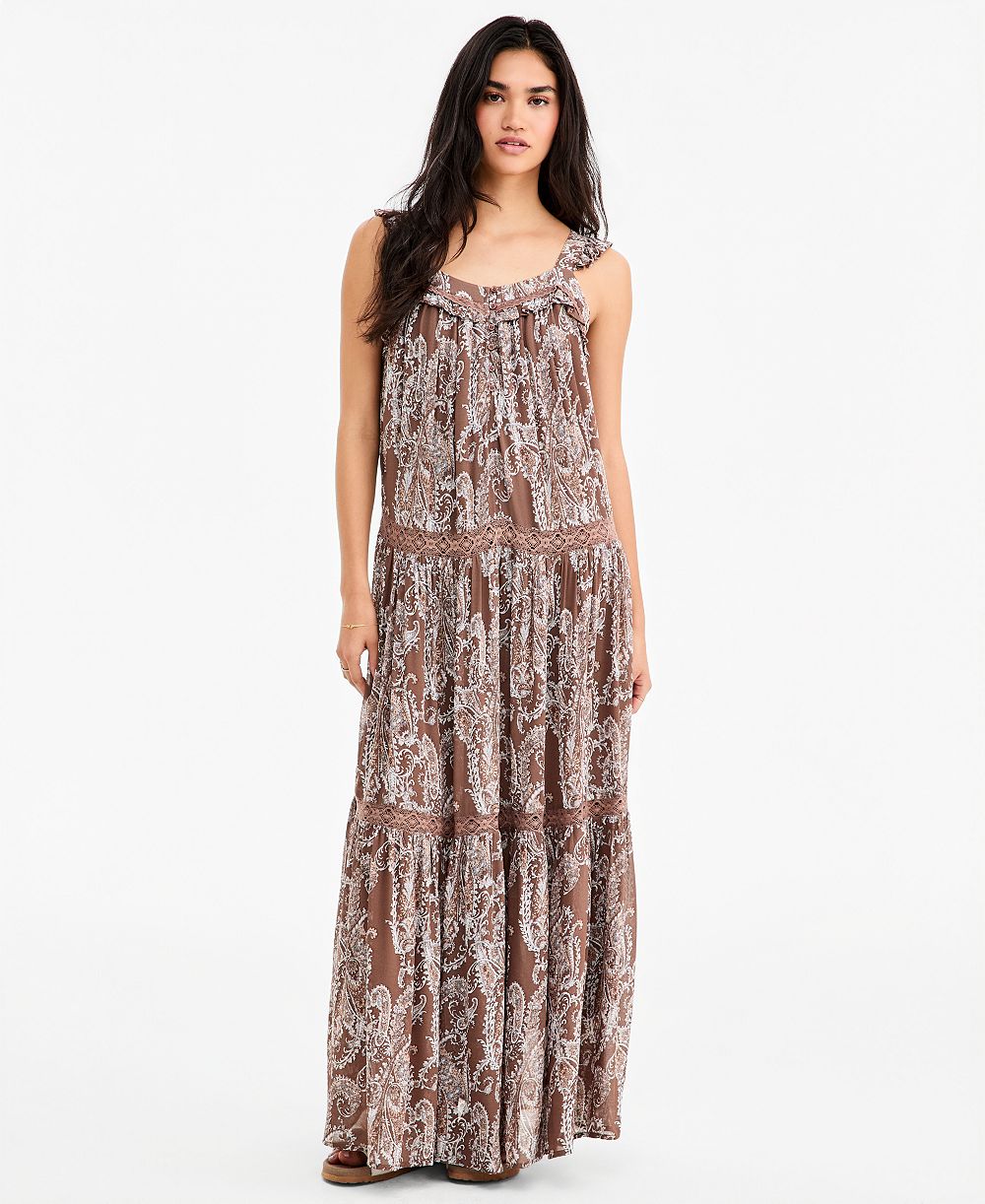 Женское платье Lucky Brand Tiered Henley Maxi Boho Paisley-Print