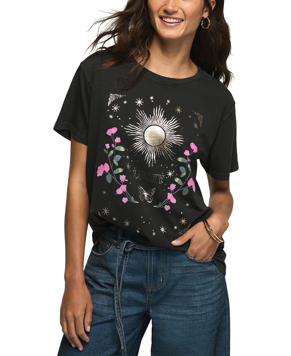 Lucky Brand Women's Celestial Lucky Sun Boyfriend Graphic T-Shirt