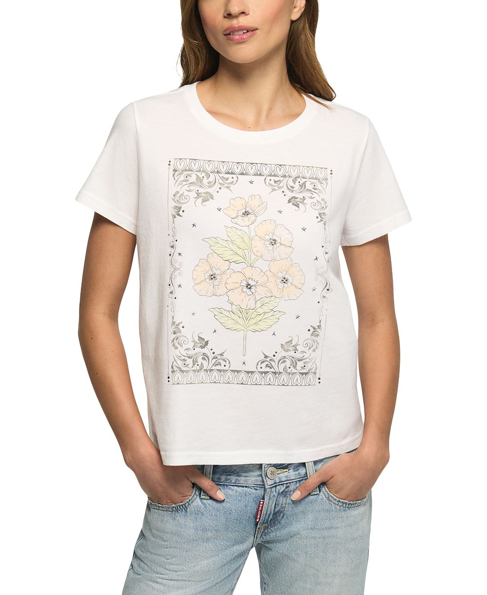 Женская футболка Lucky Brand Heart Frame Floral Classic Crew