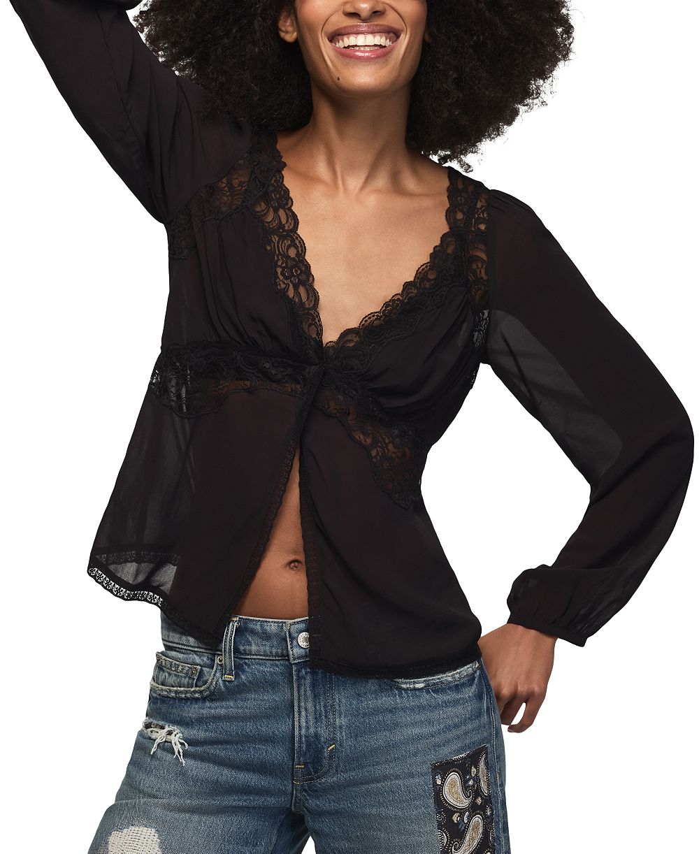 Lucky Brand Женский топ с кружевом и длинным рукавом