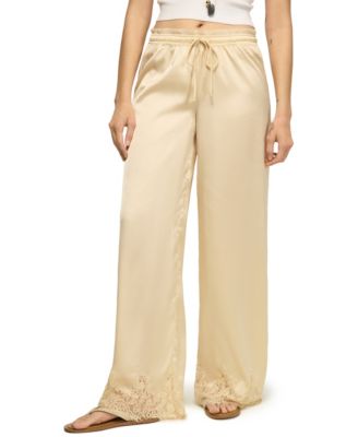 Lucky Brand Women's Pull-On Wide-Leg Lace Trim Pants