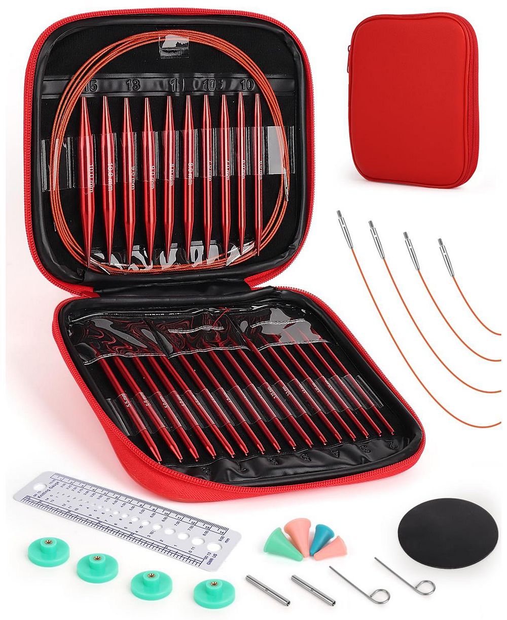Aeelike Interchangeable Knitting Needle Set with Circular Cable for Crafters, 13 Circular Knitting Needles with 4 Cables, 3-10 mm