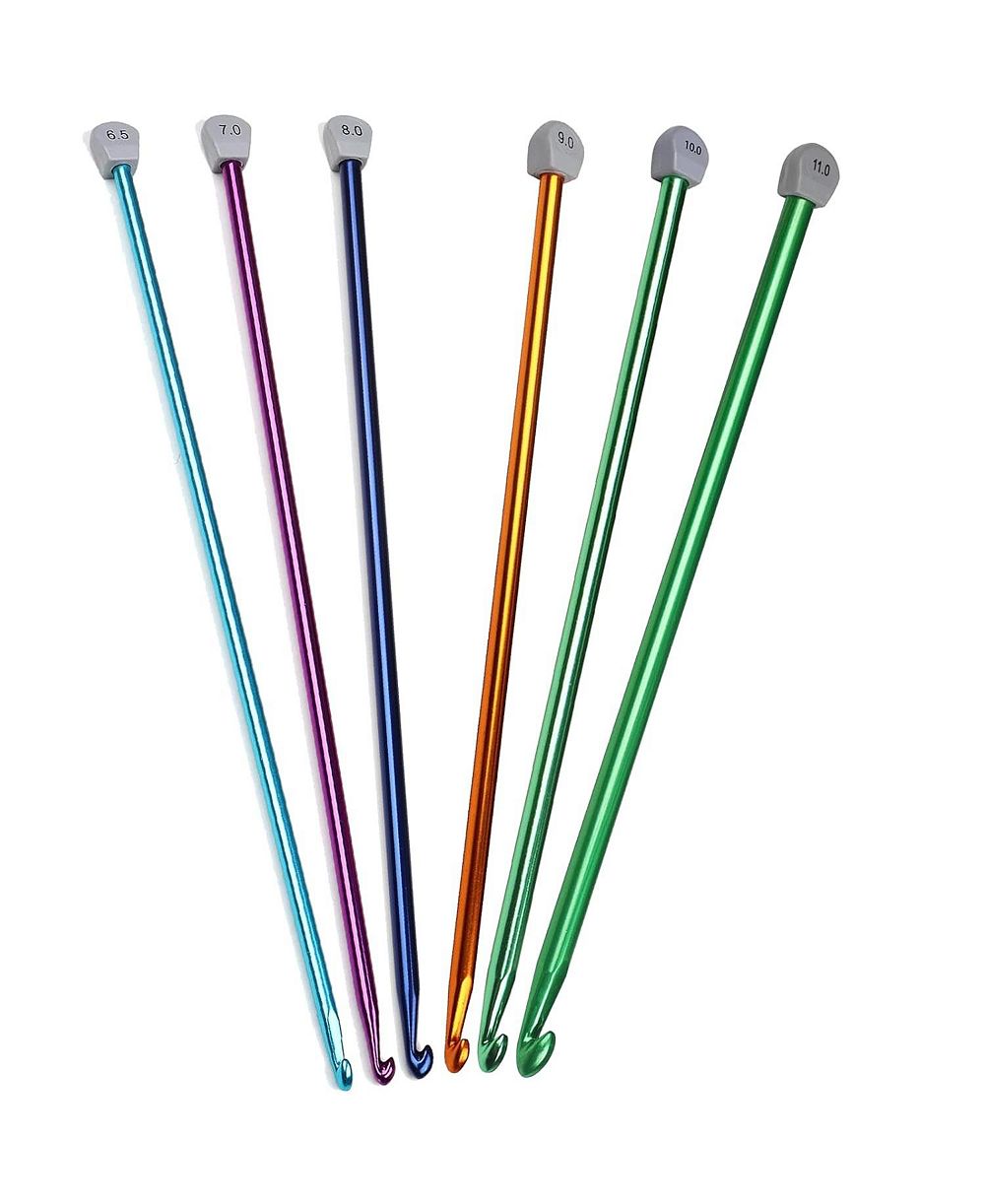 Aeelike Tunisian Long Crochet Hooks Set - 6 Sizes 6.5mm to 11mm, Lightweight Aluminum Afghan Hooks, 13.78 Inches Long for Blankets Scarves Bags