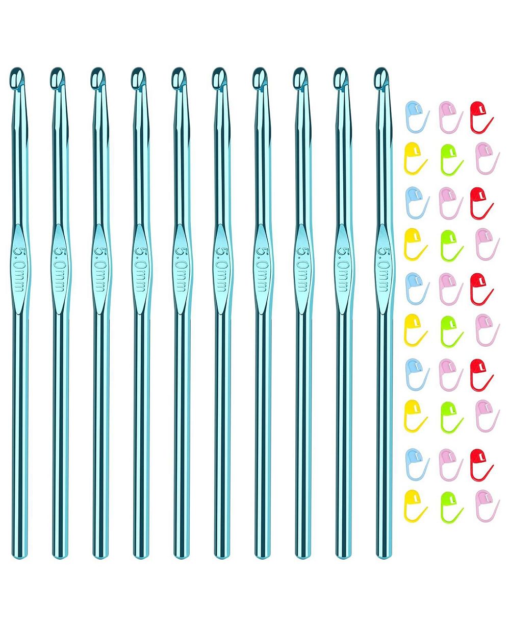 Aeelike 10 Crochet Hooks Size H/5.0mm with 30 Stitch Markers - Crochet Hook Set for Beginners and Advanced