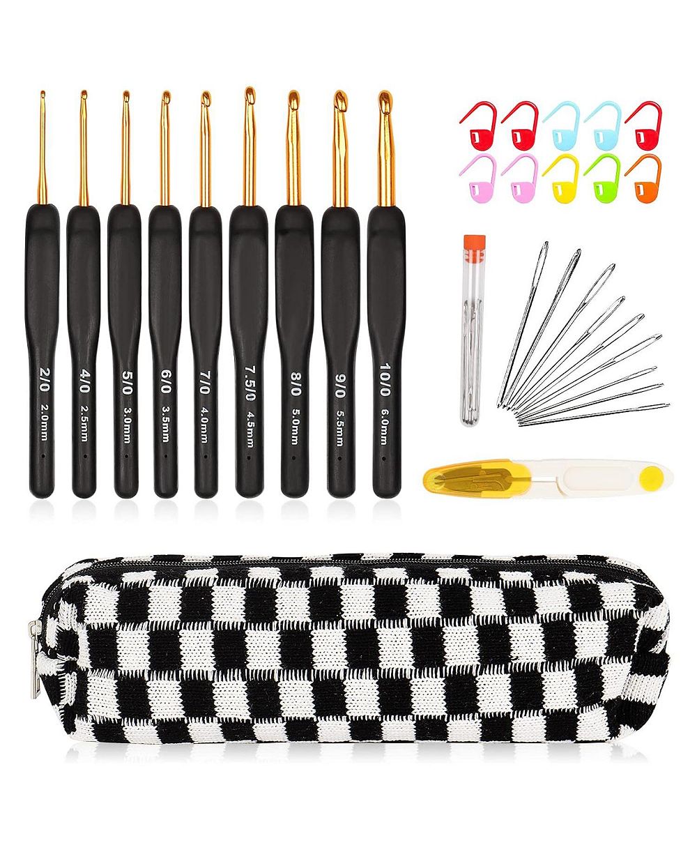 Aeelike 31-Piece Crochet Hook Set with Ergonomic Grips - Includes Hooks, Needles, Stitch Markers, Scissors, and Case