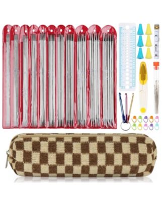 Aeelike 55-Piece Double Pointed Knitting Needles Set - Short Knitting Needles for Beginners - 11 Sizes Stainless Steel Metal Knitting Needle Set