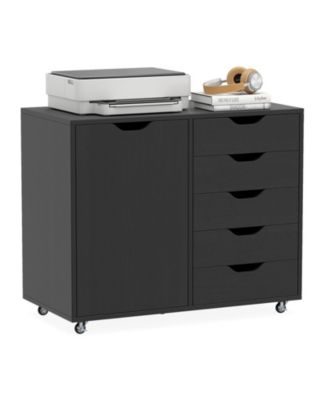Costway 5-Drawer File Cabinet with Door, Wheels and 5-Level Adjustable Shelf for Home