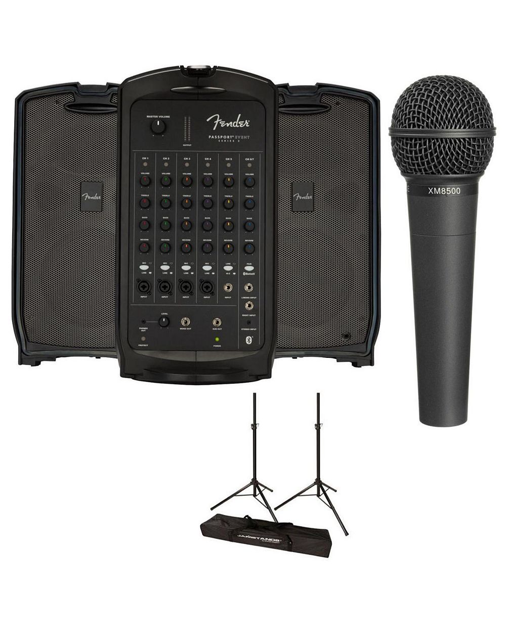 Портативная PA-система Fender Passport Event Series 2 мощностью 375 Вт, 7 каналов, с Bluetooth, 2 стойки Ultimate Support JS-TS50 для динамиков.