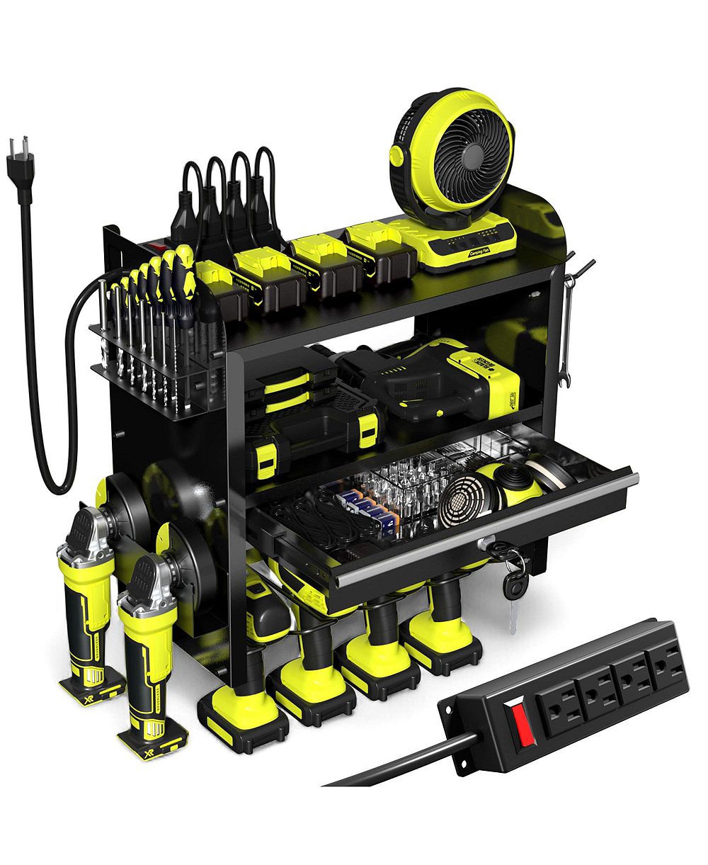 XDOVET Power Tool Organizer Wall Mount Drill Rack Locking Drawers Metal Garage Workshop Storage Gift Men Father
